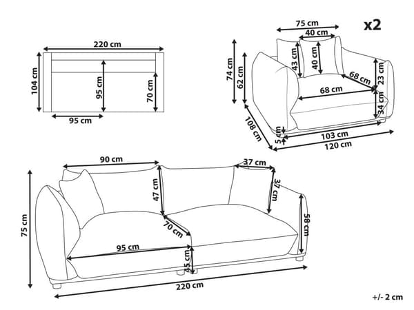 5-seters sofagruppe Lys beige Stoff 3-seters sofa 2 lenestoler Ben i tre Pynteputer Moderne og skandinavisk stil Stue