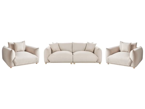 5-seters sofagruppe Lys beige Stoff 3-seters sofa 2 lenestoler Ben i tre Pynteputer Moderne og skandinavisk stil Stue