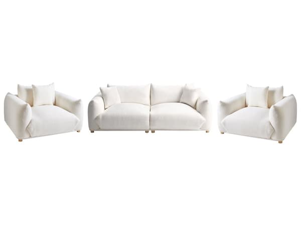 5-seters sofagruppe Off-white Bouclé 3-seters sofa 2 lenestoler Ben i tre Pynteputer Moderne og skandinavisk stil Stue