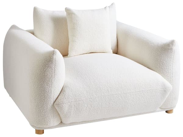 5-seters sofagruppe Off-white Bouclé 3-seters sofa 2 lenestoler Ben i tre Pynteputer Moderne og skandinavisk stil Stue
