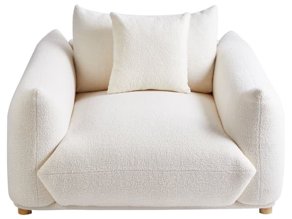 5-seters sofagruppe Off-white Bouclé 3-seters sofa 2 lenestoler Ben i tre Pynteputer Moderne og skandinavisk stil Stue