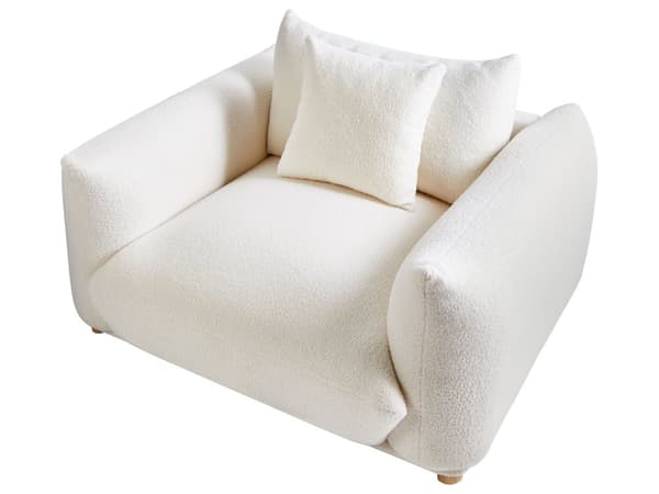 5-seters sofagruppe Off-white Bouclé 3-seters sofa 2 lenestoler Ben i tre Pynteputer Moderne og skandinavisk stil Stue