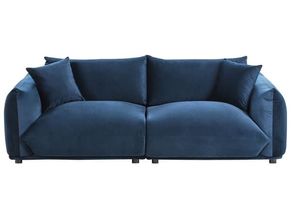 5-seters sofagruppe Mørkeblå Fløyel 3-seters sofa 2 lenestoler Ben i tre Pynteputer Moderne og skandinavisk stil Stue