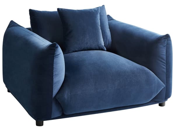 5-seters sofagruppe Mørkeblå Fløyel 3-seters sofa 2 lenestoler Ben i tre Pynteputer Moderne og skandinavisk stil Stue