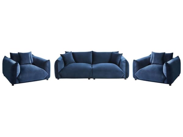 5-seters sofagruppe Mørkeblå Fløyel 3-seters sofa 2 lenestoler Ben i tre Pynteputer Moderne og skandinavisk stil Stue