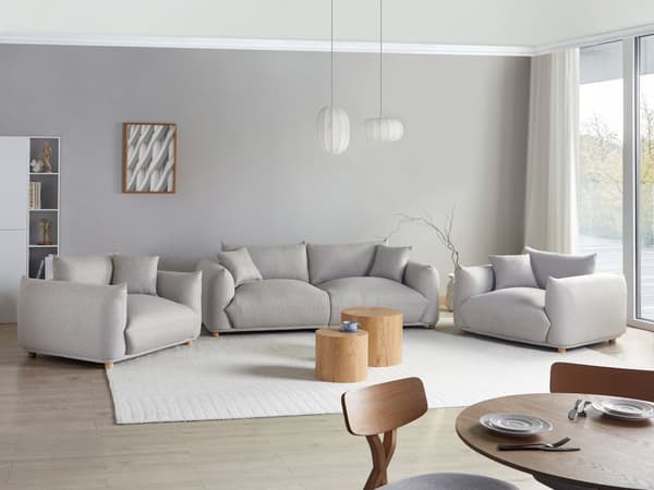 5-seters sofagruppe Lysegrå Stoff 3-seters sofa 2 lenestoler Ben i tre Pynteputer Moderne og skandinavisk stil Stue