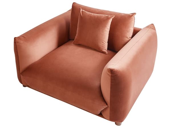 5-seters sofagruppe Gyllebrun Fløyel 3-seters sofa 2 lenestoler Ben i tre Pynteputer Moderne og skandinavisk stil Stue