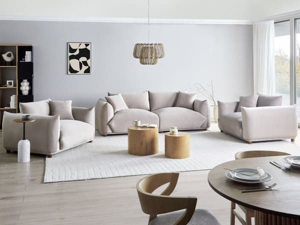 5-seters sofagruppe Taupe Fløyel 3-seters sofa 2 lenestoler Ben i tre Pynteputer Moderne og skandinavisk stil Stue