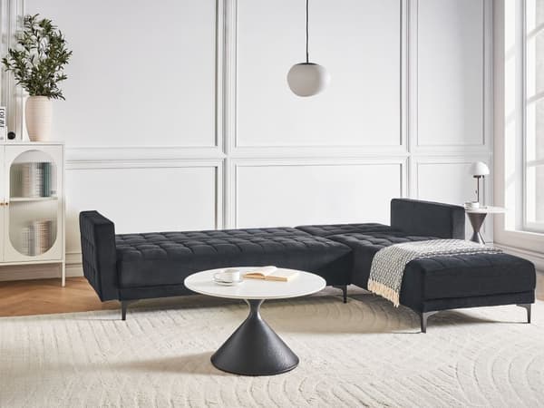 Sovesofa med Chaiselong Sort Velour 4 Personers Sofa L Formet Hjørnesofa Dyb Sofaseng Blød Stofsofa Design Hjørnesovesofa Venstrevendt