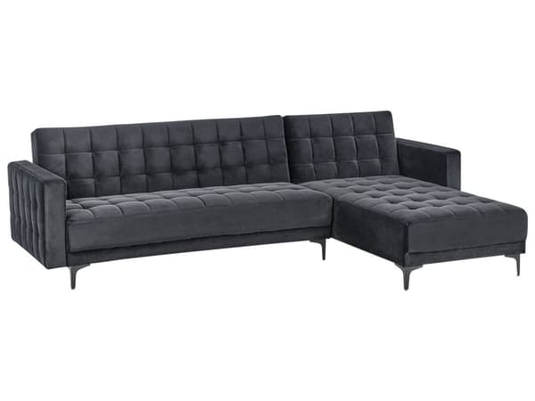 Sovesofa med Chaiselong Sort Velour 4 Personers Sofa L Formet Hjørnesofa Dyb Sofaseng Blød Stofsofa Design Hjørnesovesofa Venstrevendt