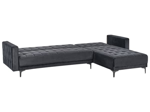 Sovesofa med Chaiselong Sort Velour 4 Personers Sofa L Formet Hjørnesofa Dyb Sofaseng Blød Stofsofa Design Hjørnesovesofa Venstrevendt
