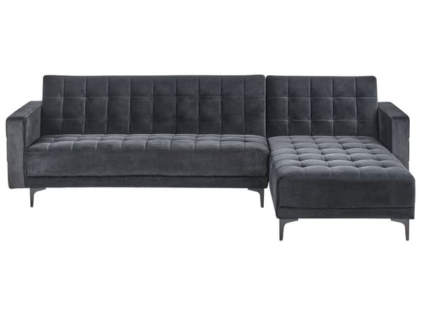 Sovesofa med Chaiselong Sort Velour 4 Personers Sofa L Formet Hjørnesofa Dyb Sofaseng Blød Stofsofa Design Hjørnesovesofa Venstrevendt