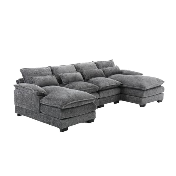U-formad modulsoffa i grått – 4-sits soffa med ergonomisk design, 4 ländkuddar, trä- och järnram för extra hållbarhet