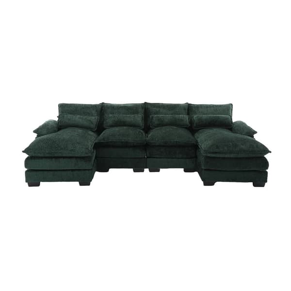 U-formad modulsoffa i smaragdgrön – 4-sits soffa med ergonomisk design, 4 ländkuddar, trä- och järnram