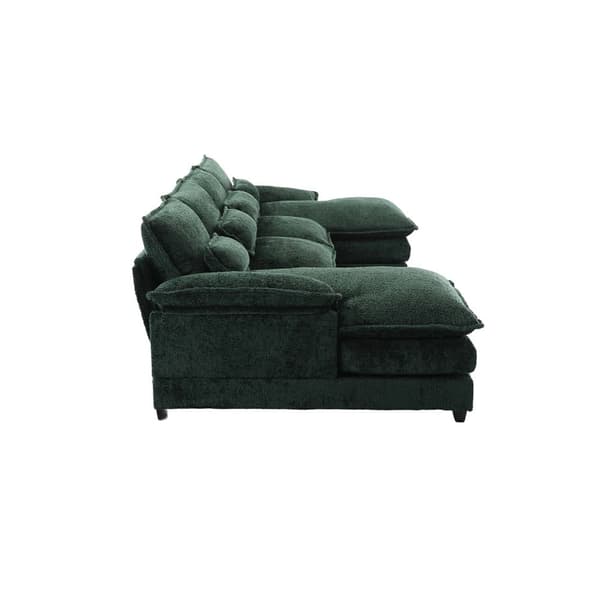 U-formad modulsoffa i smaragdgrön – 4-sits soffa med ergonomisk design, 4 ländkuddar, trä- och järnram