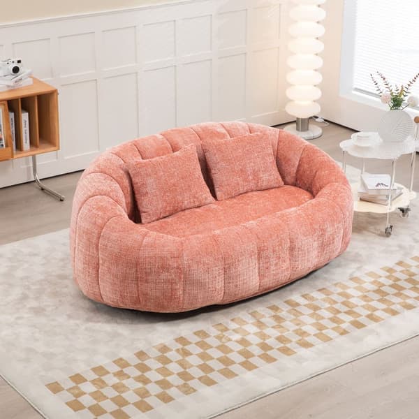 Pink Chenille sækkestol sofa – Komfortabel og holdbar doven liggestol med høj ryg til voksne og børn, indendørs og udendørs brug