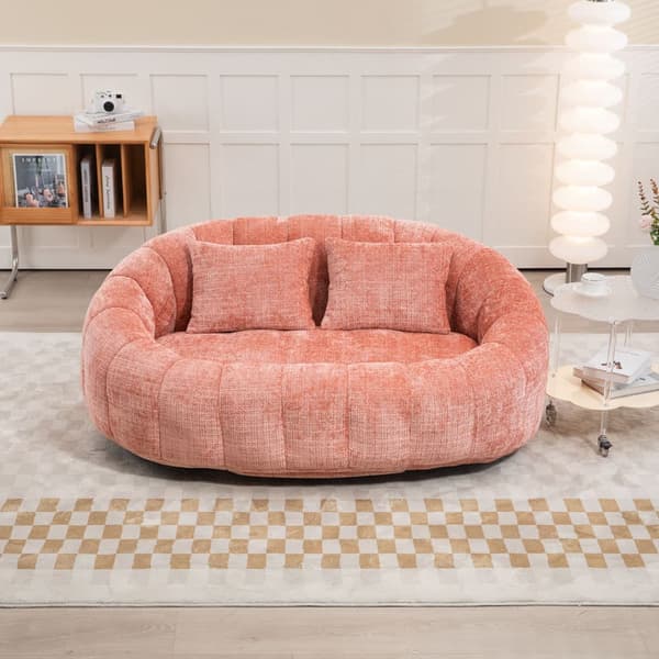 Pink Chenille sækkestol sofa – Komfortabel og holdbar doven liggestol med høj ryg til voksne og børn, indendørs og udendørs brug