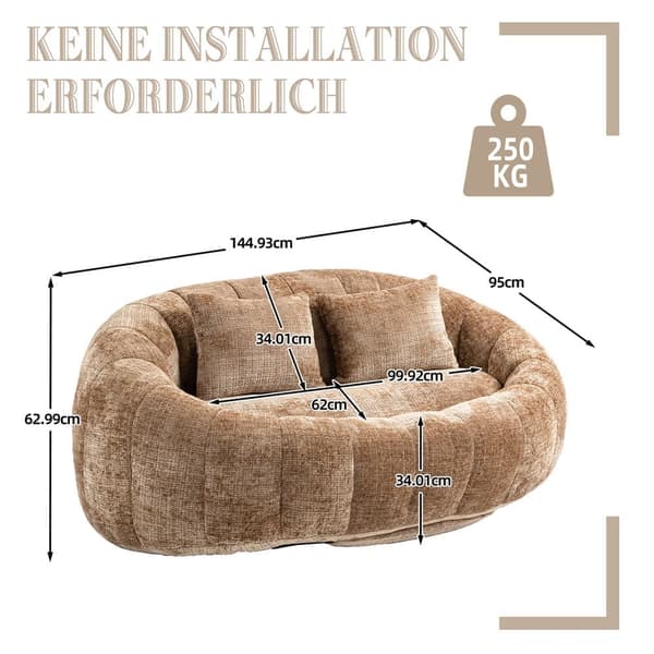 Brun Chenille Bean Chair Sofa – Komfortabel og holdbar doven liggestol med høj ryg til voksne og børn, indendørs og udendørs brug