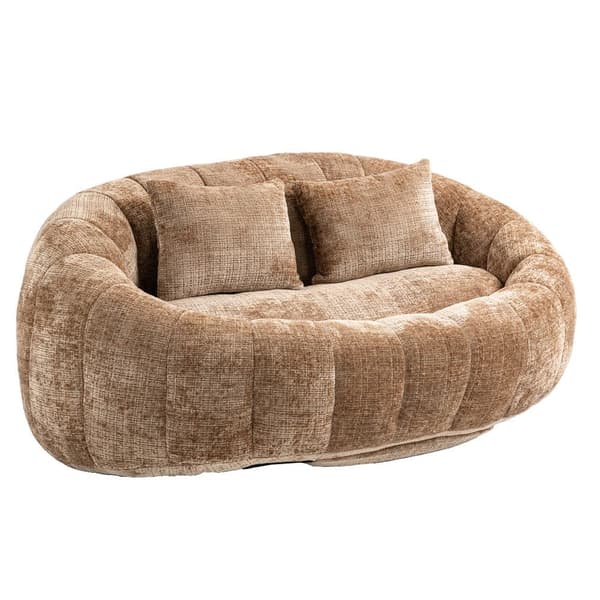 Brun Chenille Bean Chair Sofa – Komfortabel og holdbar doven liggestol med høj ryg til voksne og børn, indendørs og udendørs brug