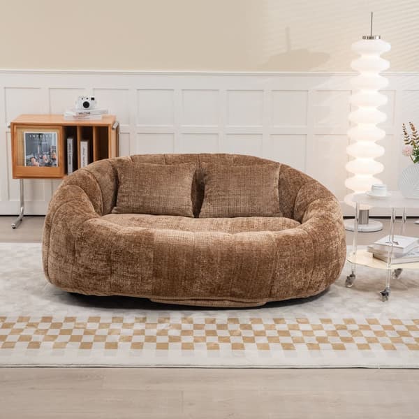 Brun Chenille Bean Chair Sofa – Komfortabel og holdbar doven liggestol med høj ryg til voksne og børn, indendørs og udendørs brug