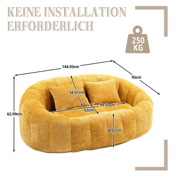 Säckfåtölj Soffa i Gul Chenille – Bekväm och Hållbar Lazy Lounger med Hög Rygg för Vuxna och Barn, Inomhus & Utomhus Användning
