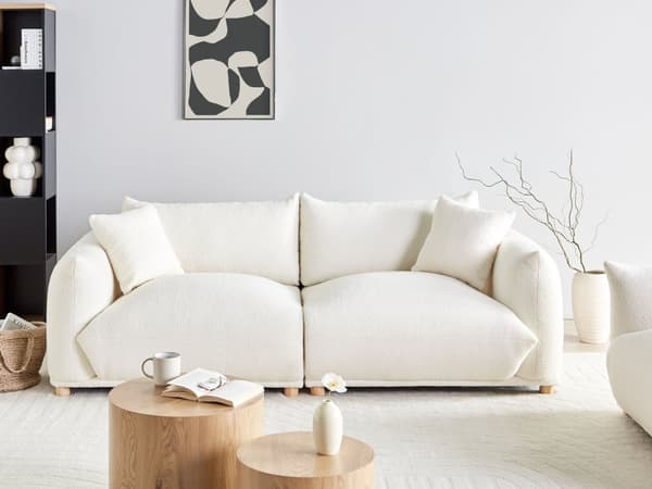 Sofa Hvid Boucle 3 Personers Bred Flydersofa til Stue Stofsofa Moderne Siddemøbel med Ekstra Rygpuder Designsofa