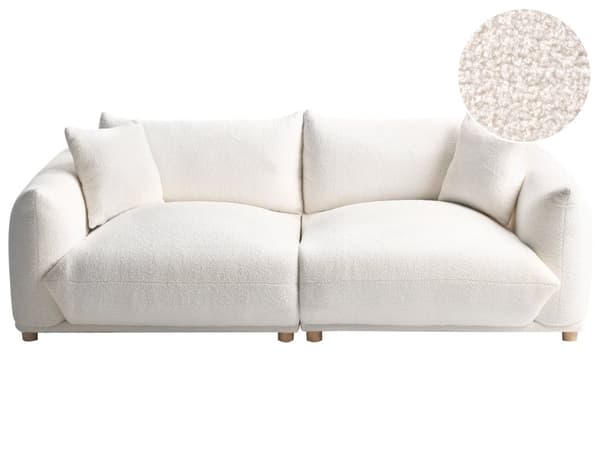Sofa Hvid Boucle 3 Personers Bred Flydersofa til Stue Stofsofa Moderne Siddemøbel med Ekstra Rygpuder Designsofa