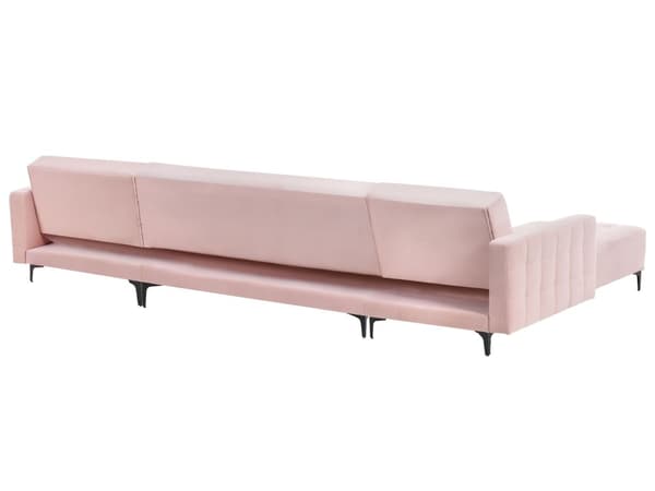 U Sofa med Dobbelt Chaiselong Lyserød Velour 5 Personers Sovesofa Open End Moderne Tuftet Sofa med Sovefunktion til Stue Indretning