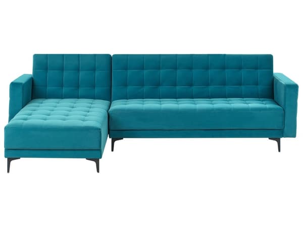 Sovesofa med Chaiselong Blå Velour 4 Personers Sofa L Formet Hjørnesofa Dyb Sofaseng Blød Stofsofa Design Hjørnesovesofa Højrevendt