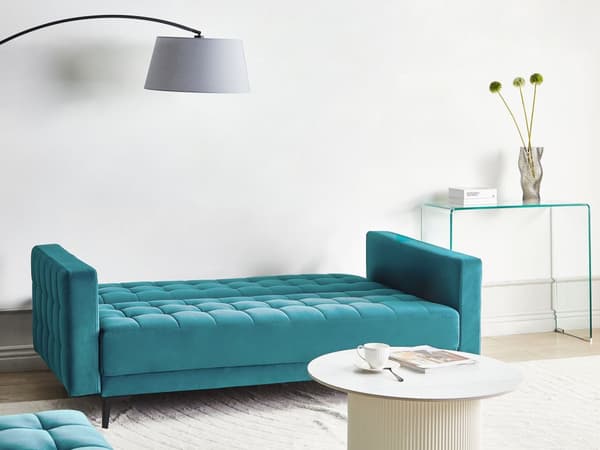 Sovesofa Blå Velour 3 Personers Moderne Blød Sofa Sofaseng Tre Personers Designsofa Praktisk Splitback Stofsofa God Liggekomfort