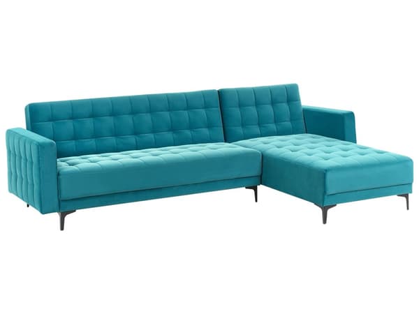 Sovesofa med Chaiselong Blå Velour 4 Personers Sofa L Formet Hjørnesofa Dyb Sofaseng Blød Stofsofa Design Hjørnesovesofa Venstrevendt