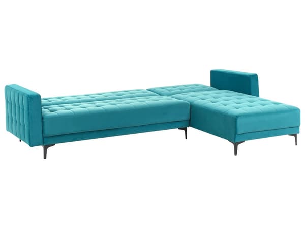 Sovesofa med Chaiselong Blå Velour 4 Personers Sofa L Formet Hjørnesofa Dyb Sofaseng Blød Stofsofa Design Hjørnesovesofa Venstrevendt