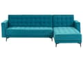 Miniatyrbillede 1 af 11: Sovesofa med Chaiselong Blå Velour 4 Personers Sofa L Formet Hjørnesofa Dyb Sofaseng Blød Stofsofa Design Hjørnesovesofa Venstrevendt