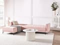Miniatyrbillede 4 af 11: Sovesofa med Chaiselong Lyserød Velour 4 Personers Sofa L Formet Hjørnesofa Dyb Sofaseng Blød Stofsofa Design Hjørnesovesofa Højrevendt