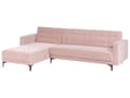 Miniatyrbillede 5 af 11: Sovesofa med Chaiselong Lyserød Velour 4 Personers Sofa L Formet Hjørnesofa Dyb Sofaseng Blød Stofsofa Design Hjørnesovesofa Højrevendt