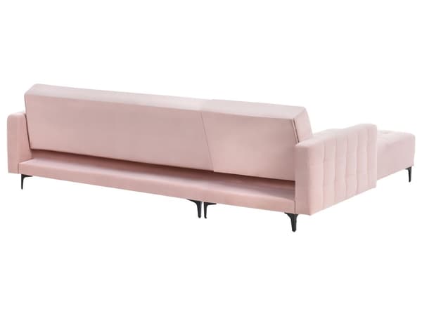 Sovesofa med Chaiselong Lyserød Velour 4 Personers Sofa L Formet Hjørnesofa Dyb Sofaseng Blød Stofsofa Design Hjørnesovesofa Højrevendt