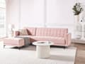 Miniatyrbillede 2 af 11: Sovesofa med Chaiselong Lyserød Velour 4 Personers Sofa L Formet Hjørnesofa Dyb Sofaseng Blød Stofsofa Design Hjørnesovesofa Højrevendt
