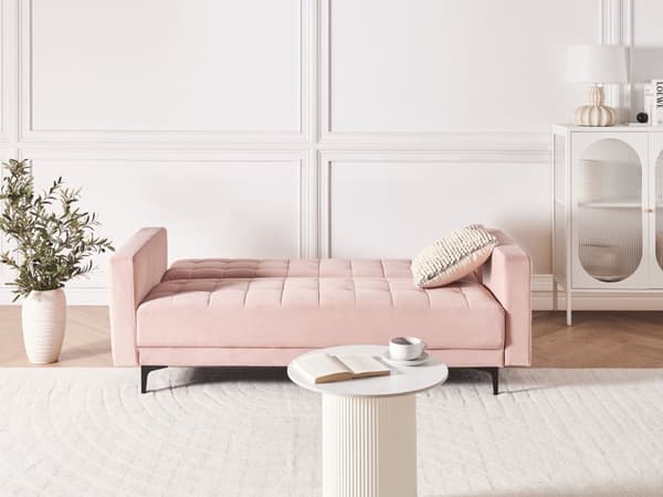 Sovesofa Lyserød Velour 3 Personers Moderne Blød Sofa Sofaseng Tre Personers Designsofa Praktisk Splitback Stofsofa God Liggekomfort