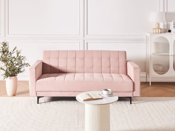 Sovesofa Lyserød Velour 3 Personers Moderne Blød Sofa Sofaseng Tre Personers Designsofa Praktisk Splitback Stofsofa God Liggekomfort
