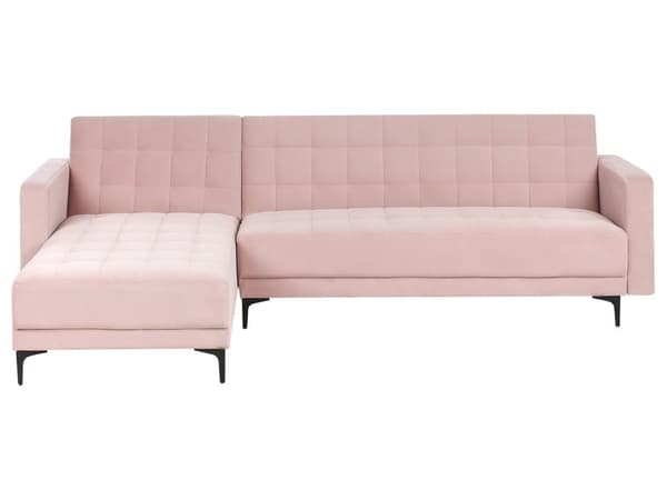 Sovesofa med Chaiselong Lyserød Velour 4 Personers Sofa L Formet Hjørnesofa med Fodskammel Sofaseng Blød Stofsofa Design Hjørnesovesofa