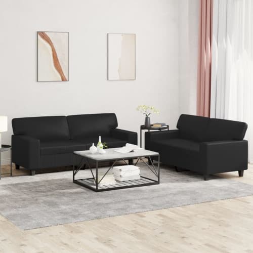 Soffgrupp 2 delar svart konstläder