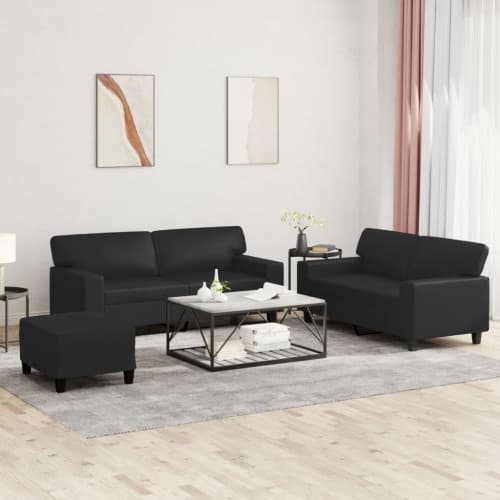 Soffgrupp 3 delar svart konstläder