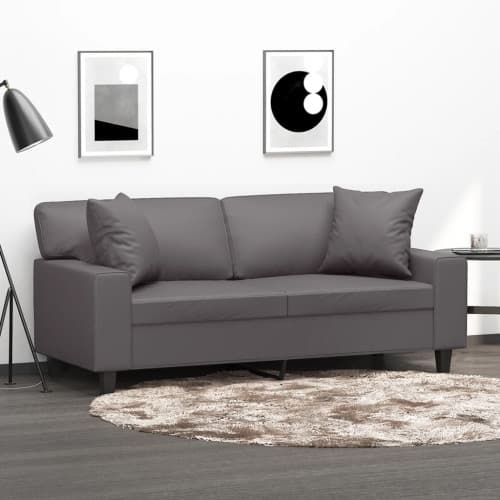 2-sits soffa med prydnadskuddar grå 140 cm konstläder