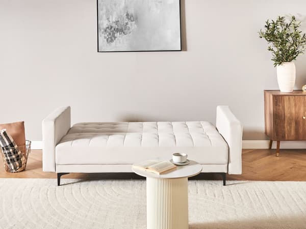 Sovesofa Beige Velour 3 Personers Moderne Blød Sofa Sofaseng Tre Personers Designsofa Praktisk Splitback Stofsofa God Liggekomfort