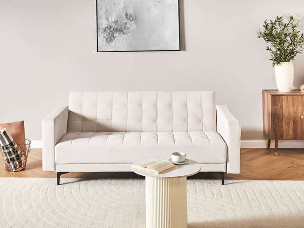 Sovesofa Beige Velour 3 Personers Moderne Blød Sofa Sofaseng Tre Personers Designsofa Praktisk Splitback Stofsofa God Liggekomfort