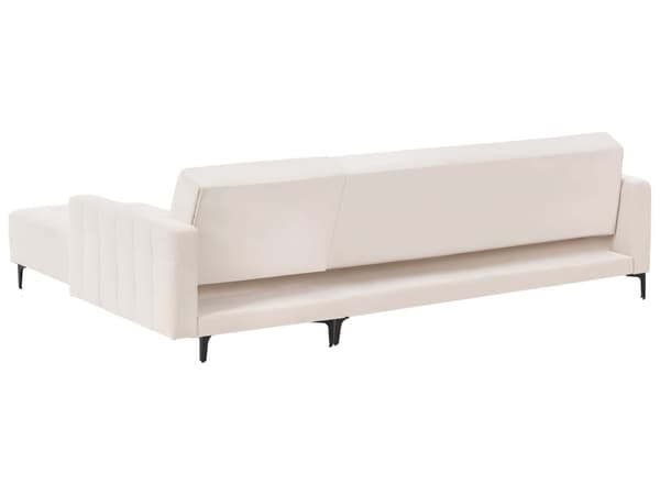 Sovesofa med Chaiselong Beige Velour 4 Personers Sofa L Formet Hjørnesofa med Fodskammel Sofaseng Blød Stofsofa Design Hjørnesovesofa