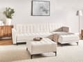 Miniatyrbillede 2 af 11: Sovesofa med Chaiselong Beige Velour 4 Personers Sofa L Formet Hjørnesofa med Fodskammel Sofaseng Blød Stofsofa Design Hjørnesovesofa