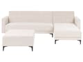 Miniatyrbillede 1 af 11: Sovesofa med Chaiselong Beige Velour 4 Personers Sofa L Formet Hjørnesofa med Fodskammel Sofaseng Blød Stofsofa Design Hjørnesovesofa
