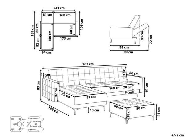 Sovesofa med Chaiselong Blå Velour 4 Personers Sofa L Formet Hjørnesofa med Fodskammel Sofaseng Blød Stofsofa Design Hjørnesovesofa