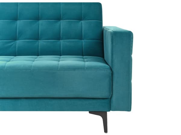 Sovesofa med Chaiselong Blå Velour 4 Personers Sofa L Formet Hjørnesofa med Fodskammel Sofaseng Blød Stofsofa Design Hjørnesovesofa